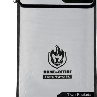 Upgraded Two Pockets Fireproof Document Bag (2000℉), andyer 15”x 11”Waterproof Fireproof Money Bag for Cash with Zipper, Important Document Storage Organizer for Valuables, Legal Documents Safe