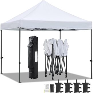 Yaheetech Canopy Tent, Commercial Instant Heavy Duty Canopy, 500D Waterproof Adjustable Canopy with Wheeled Carry Bag, 4 Sandbags and 4 Stakes (10x10, White)